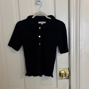 LOFT Black Textured Short Sleeve Cardigan